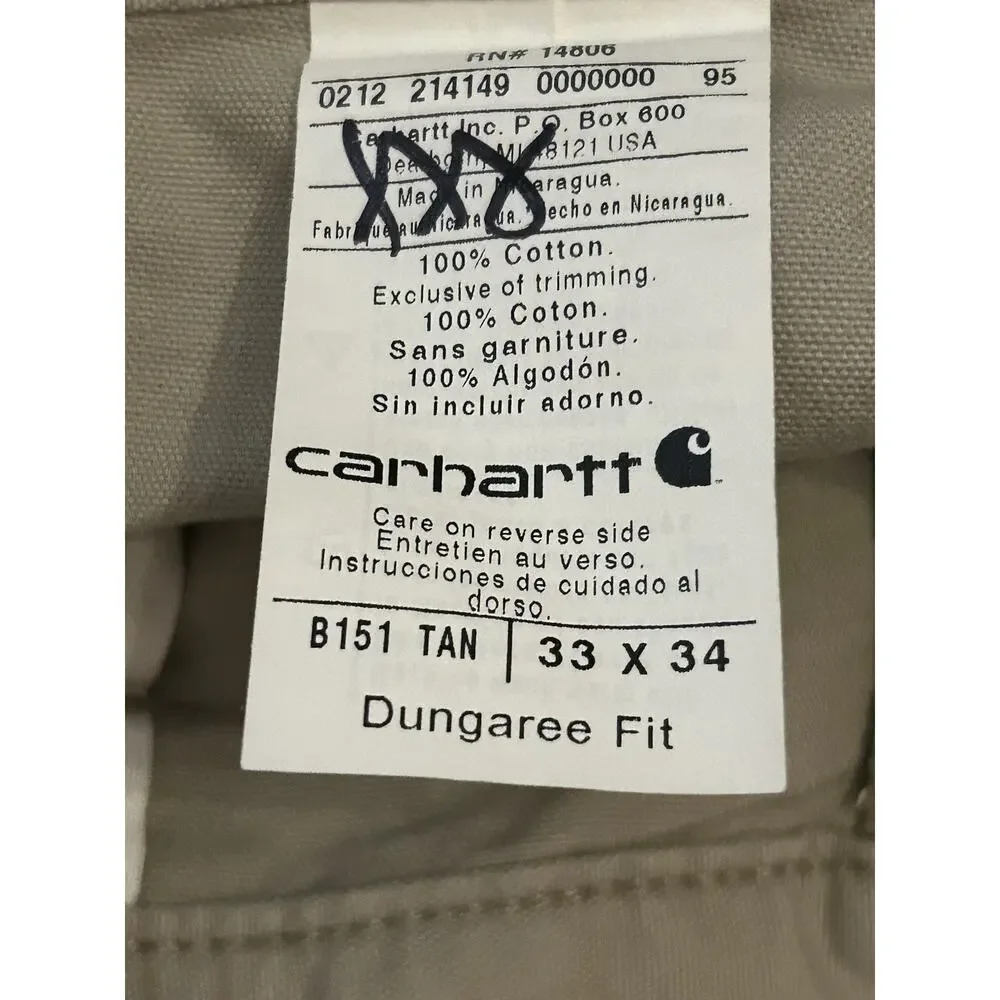 Carhartt Dungaree Tan Pants size 33 x 34